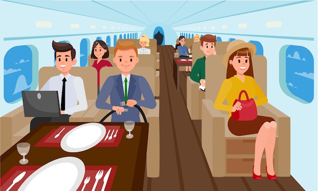 Vettore business class nell'illustrazione piana dell'aeroplano.