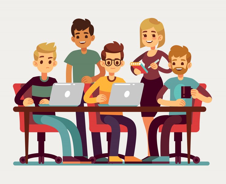 Vector business colleagues meeting at conference. professional people isolated vector teamwork concept. office meeting, team business and teamwork conference illustration