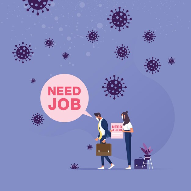 business company carrying sign written need a job with coronavirus pathogen
