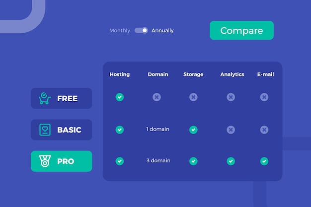 Vector business comparison pricing table infographic