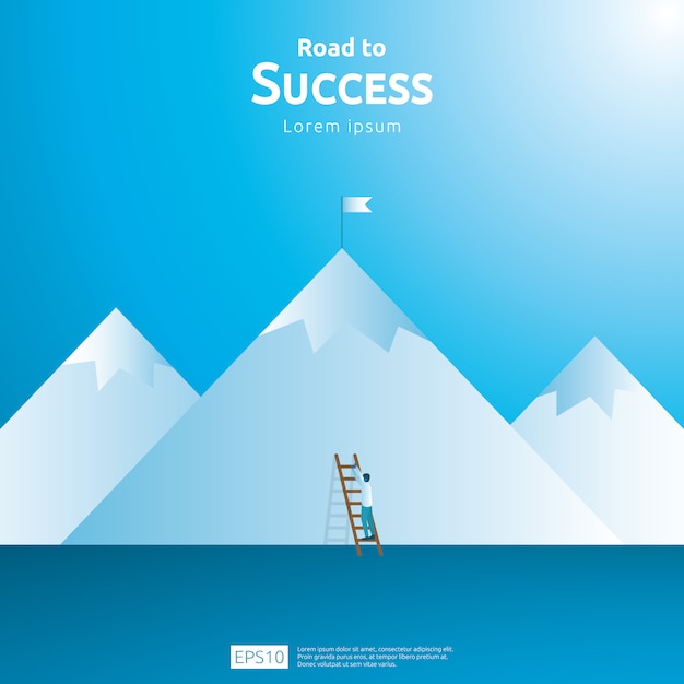 Business concept of achievement success with climbing stair and goal