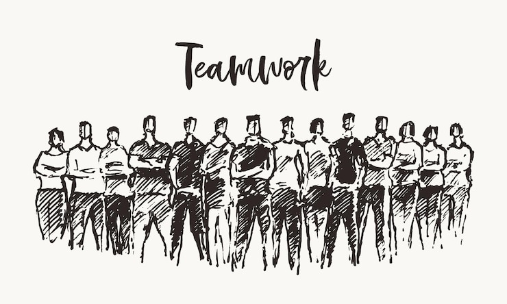 Vector business concept, group of people are closely standing next to each other in a spirit of togethernes