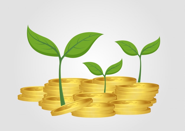 Business concept growing tree from pile of golden coin