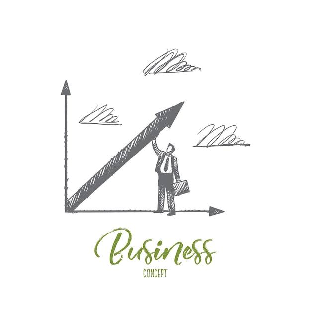 Бизнес-концепция. ручной обращается менеджер успеха. бизнесмен и его рост изолированных иллюстрация.