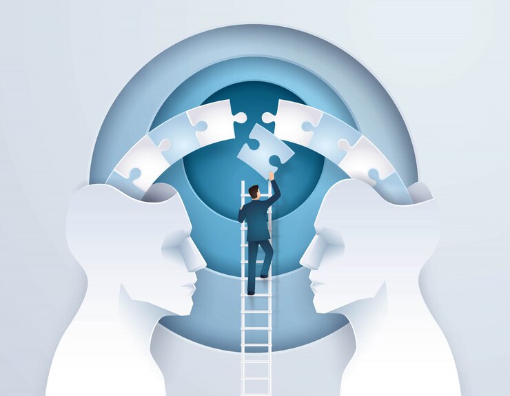Vector business concept idea of brainstorming through two heads are better than one