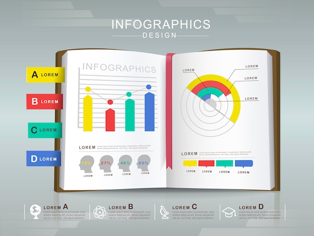 Business concept infographic template design with book element