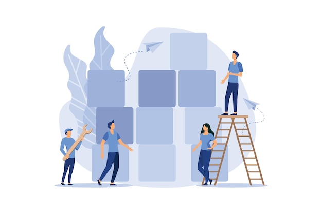 business concept team metaphor people connecting the elements of the columns symbol of teamwork