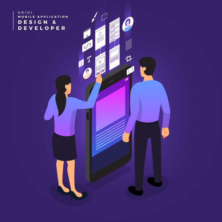 Vector business concept teamwork of people working ui / ux design