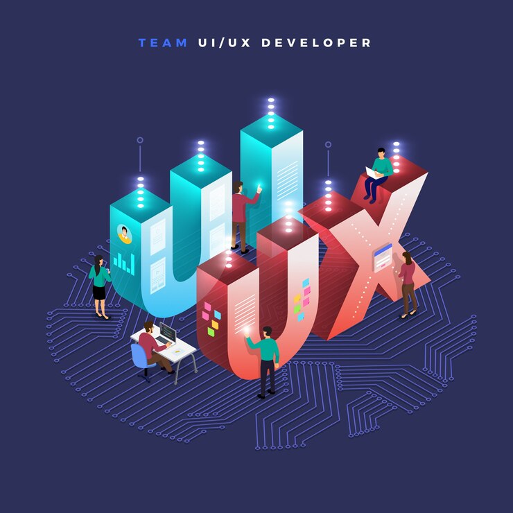 Vector business concept teamwork of peoples working ui / ux development