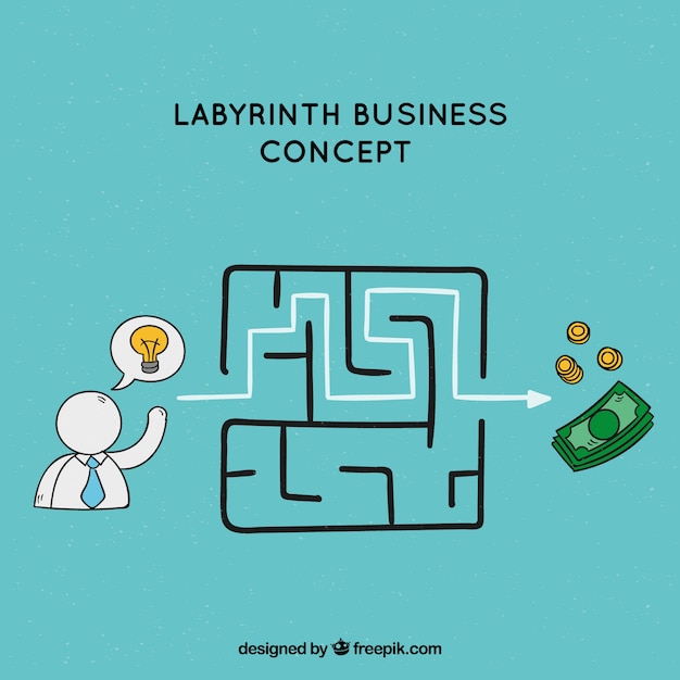 Business concept with hand drawn labyrinth