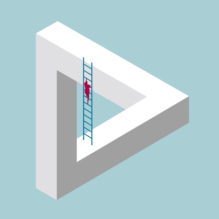 Vector business concept. wrong building structure. isolated on blue background.
