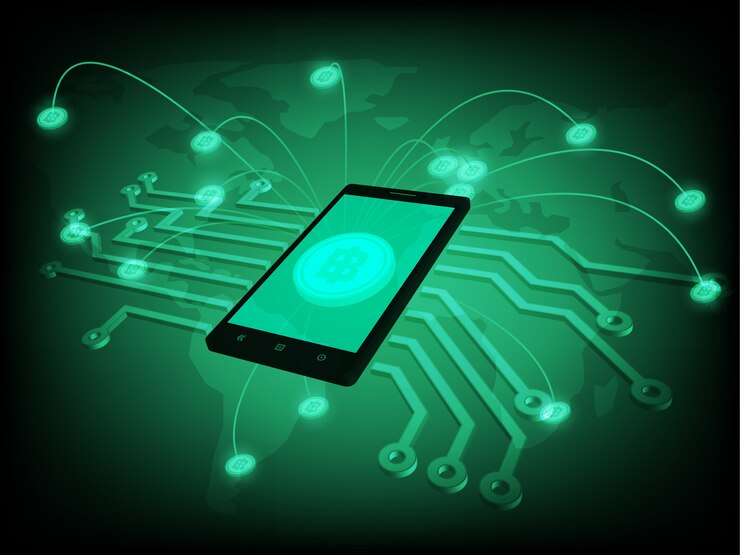 Vector business concepts on smart phones. coins scattered around the world was collected together on a single smart phone.