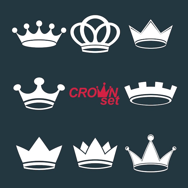 Business conceptual icons, can be used in graphic and web design. Set of vector vintage crowns, luxury ornate coronet illustration. Collection of royal luxury design element.