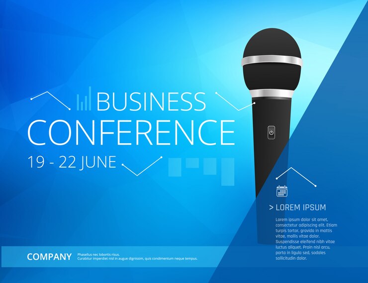 Business Conference poster design template with microphone.