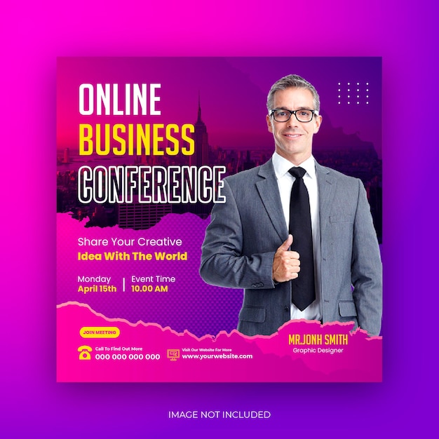 Vector business conference social media post online workshop square flyer template design