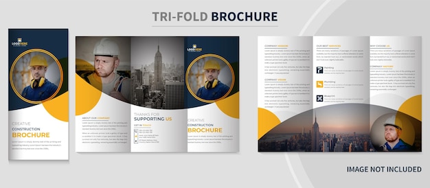 Vector business construction trifold brochure or home renovation brochure template