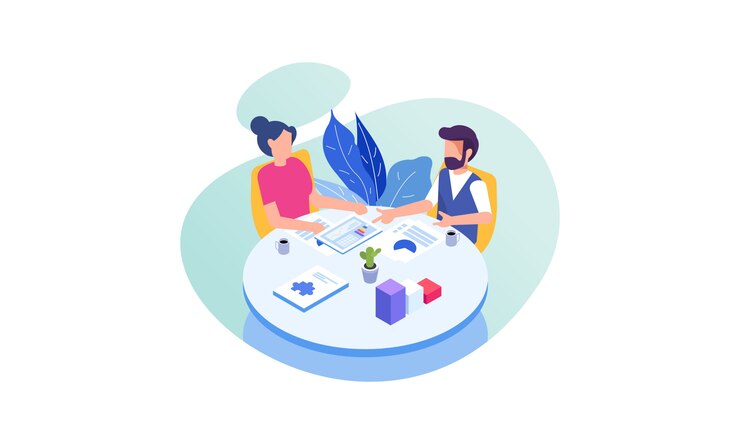 Vector business consulting concept illustration. flat design with cartoon characters