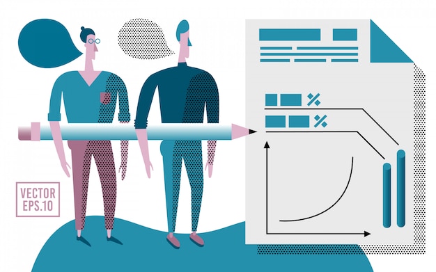 Illustrazione di consulenza aziendale. pullman aziendali e infografica