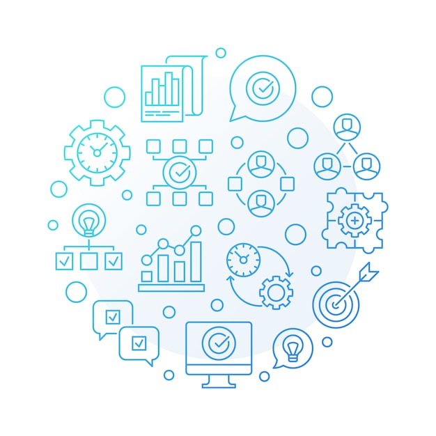 Business Consulting round blue outline icon illustration