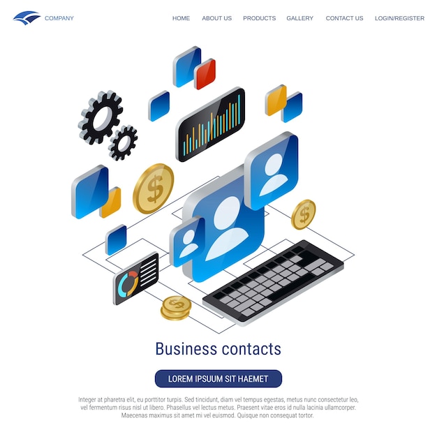 Business contacts flat 3d isometric vector concept illustration