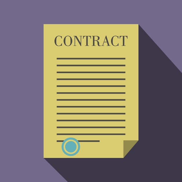 Vector business contract icon in flat style on a violet background