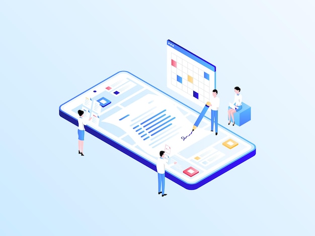 Business contract isometric illustration light gradient. suitable for mobile app, website, banner, diagrams, infographics, and other graphic assets.