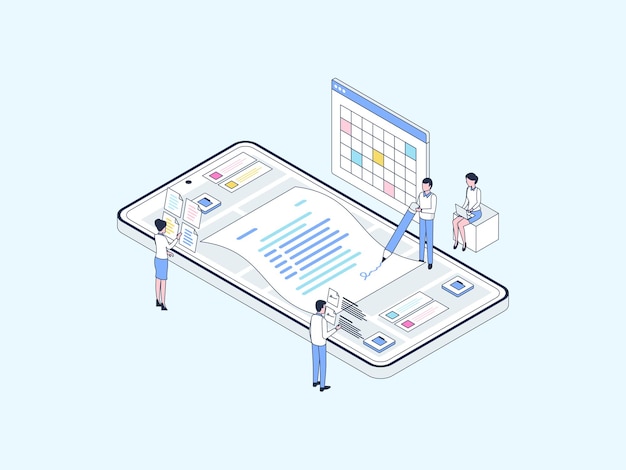 Business Contract Isometric Illustration Lineal Color. Suitable for Mobile App, Website, Banner, Diagrams, Infographics, and Other Graphic Assets.