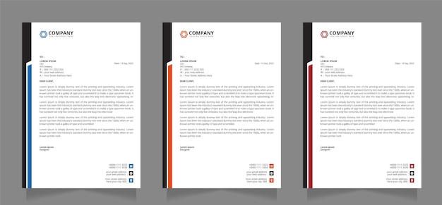 Business corporate letterhead template design with blue, orange, and red color.