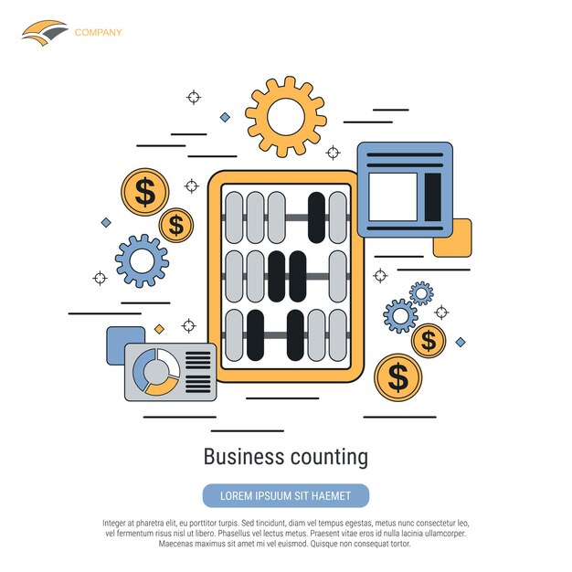 Business counting flat contour style vector concept illustration