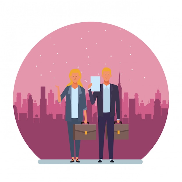 Business couple avatar cartoon character round illustration
