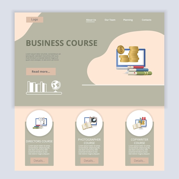 Business course flat landing page website template bestuurders
