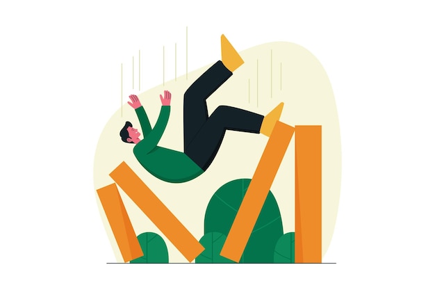 Vector business crises and failures with people falling down the stairs vector illustration design concept