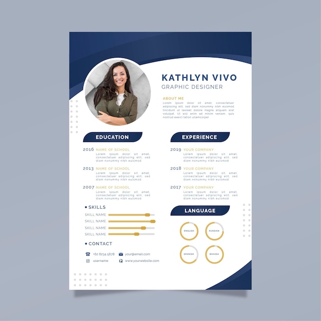 Vector business curriculum vitae template with photo