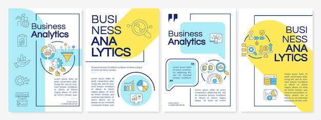 Modello di brochure blu e giallo di analisi dei dati aziendali