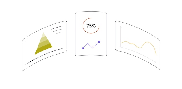 Vector business data analysis and effective management analyzing information, graphs.