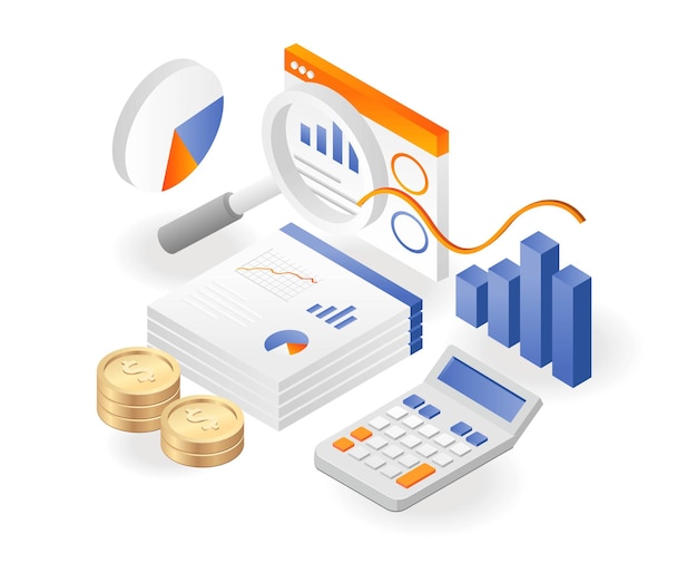 Business data analysis in isometric illustration