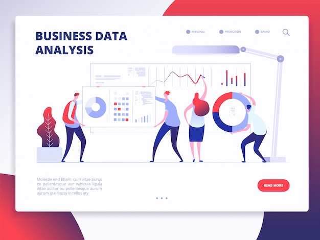 Vector business data analysis landing page template