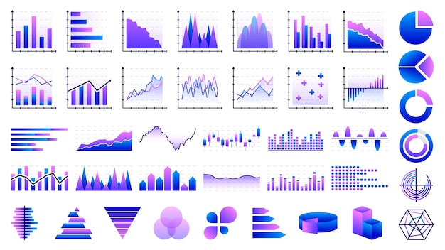 Vettore grafici di dati aziendali raccolta di diagrammi e grafici dati aziendali elementi di mercato statistica e infografica di dati denaro d'affari giù o su rapporto analitico illustrazione vettoriale