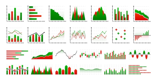 Grafici di dati aziendali raccolta di diagrammi e grafici dati aziendali elementi di mercato statistica e infografica di dati denaro d'affari giù o su rapporto analitico illustrazione vettoriale