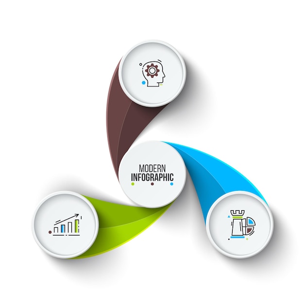 Инфографика бизнес-данных. Абстрактные элементы схемы цикла с 3 шагами.