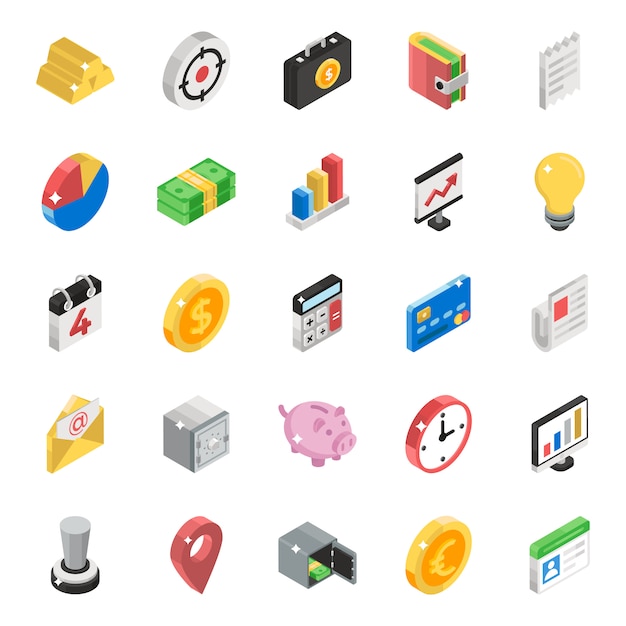 Business data isometric icons pack