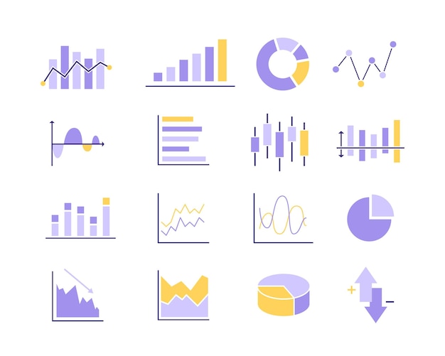 Elementi di mercato dei dati aziendali, diagrammi e grafici, statistiche e dati, attività di infografica