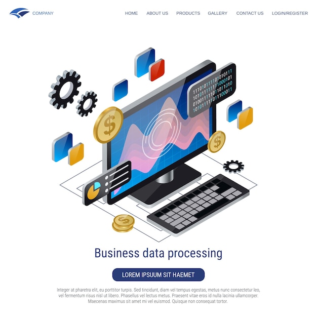 Business data processing 3d isometric vector concept