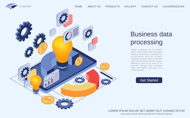 Business data processing modern 3d isometric vector concept