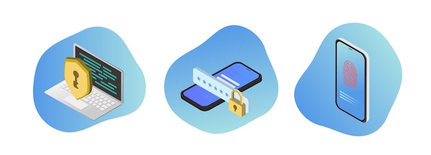 Business data protection technology and cloud network security icons