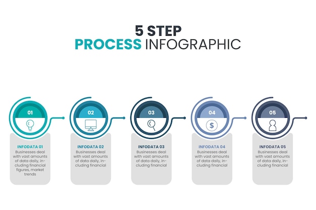 ビジネス データの視覚化 5 ステップのインフォ グラフィック アイコンは、抽象的な背景テンプレート用に設計されました