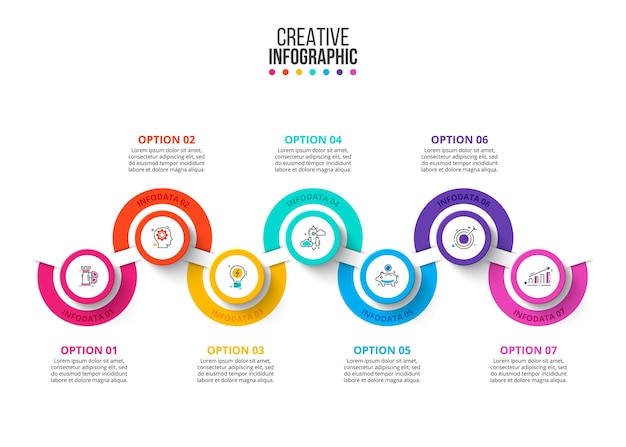 Vector business data visualization abstract diagram with 7 steps options parts or processes