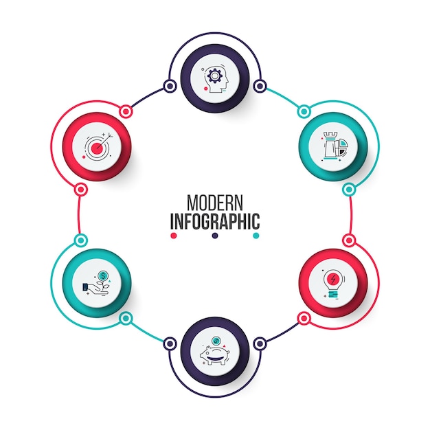 Business data visualization Abstract elements of cycle diagram with 6 steps