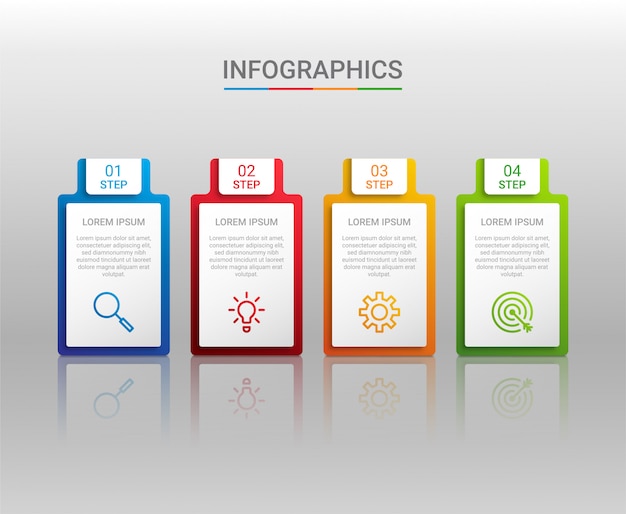 Visualizzazione dei dati aziendali, modello infografico con 4 passaggi