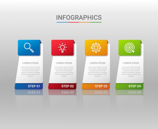 Visualizzazione dei dati aziendali, modello infografico con 4 passaggi